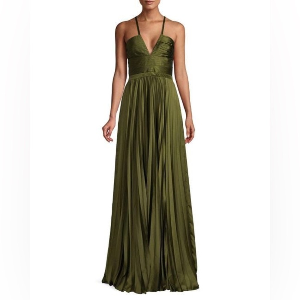 AMUR Olive Green Valerie Pleat Dress